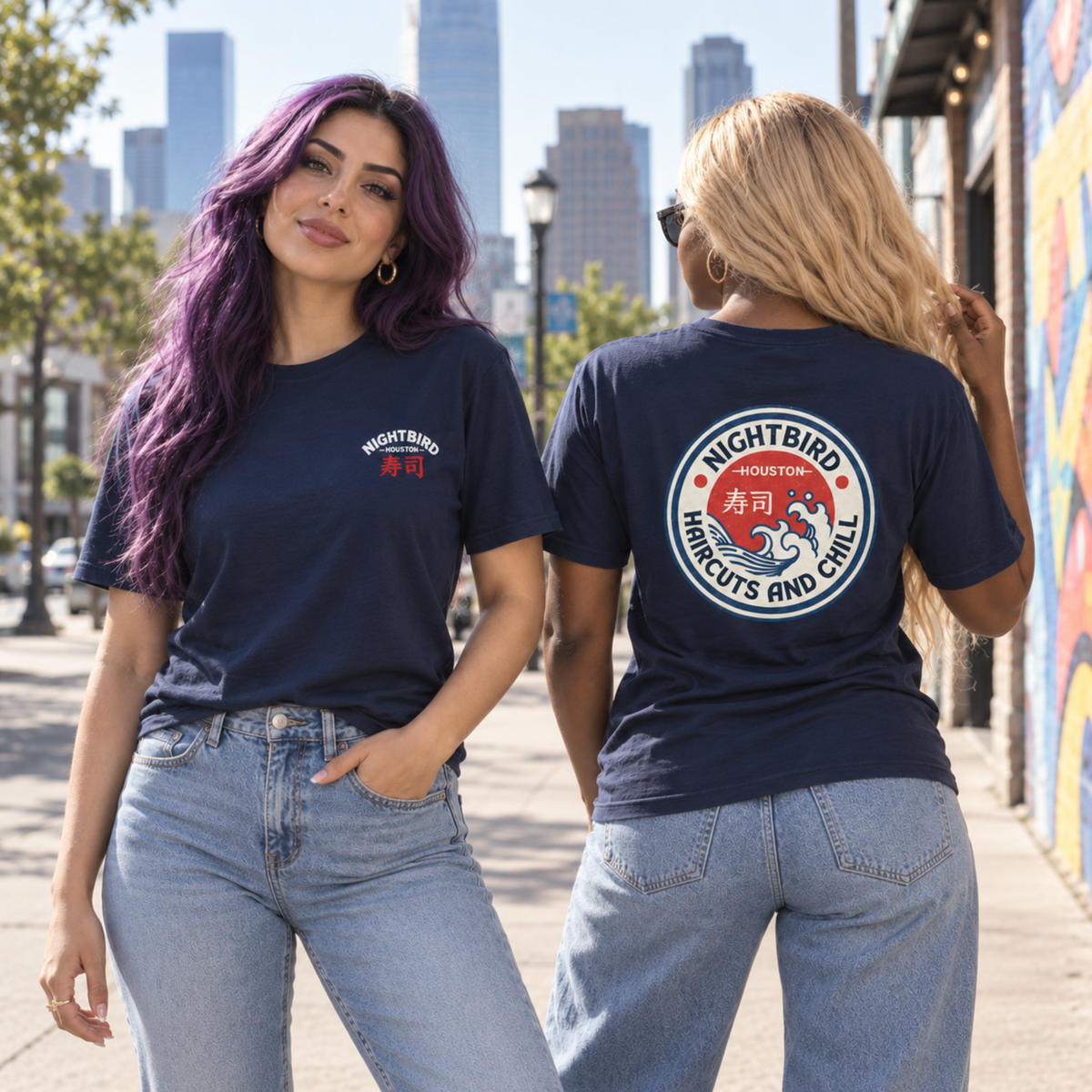 The Nightbird Haircuts & Chill Tee - Navy