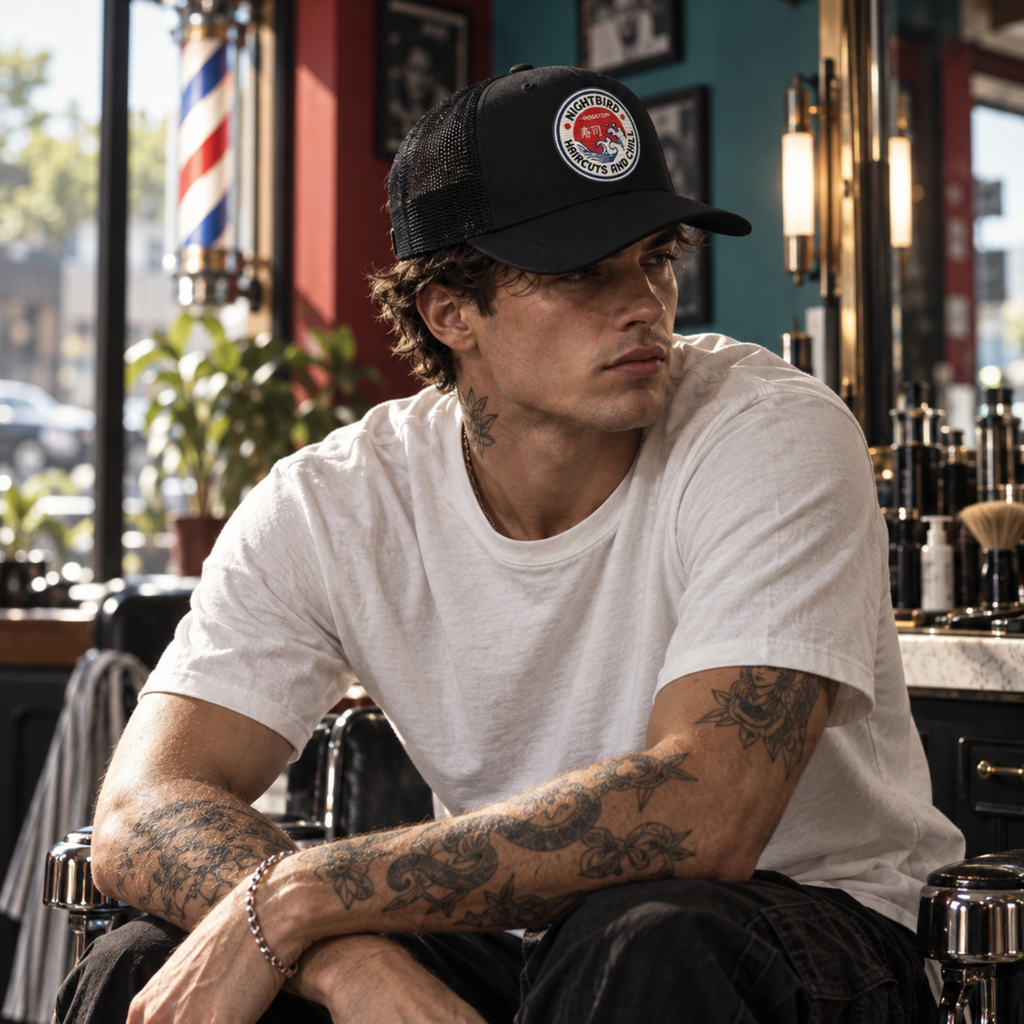 The Nightbird Haircuts & Chill Trucker Cap