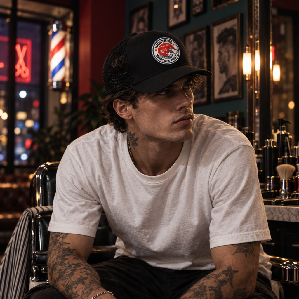 The Nightbird Haircuts & Chill Trucker Cap