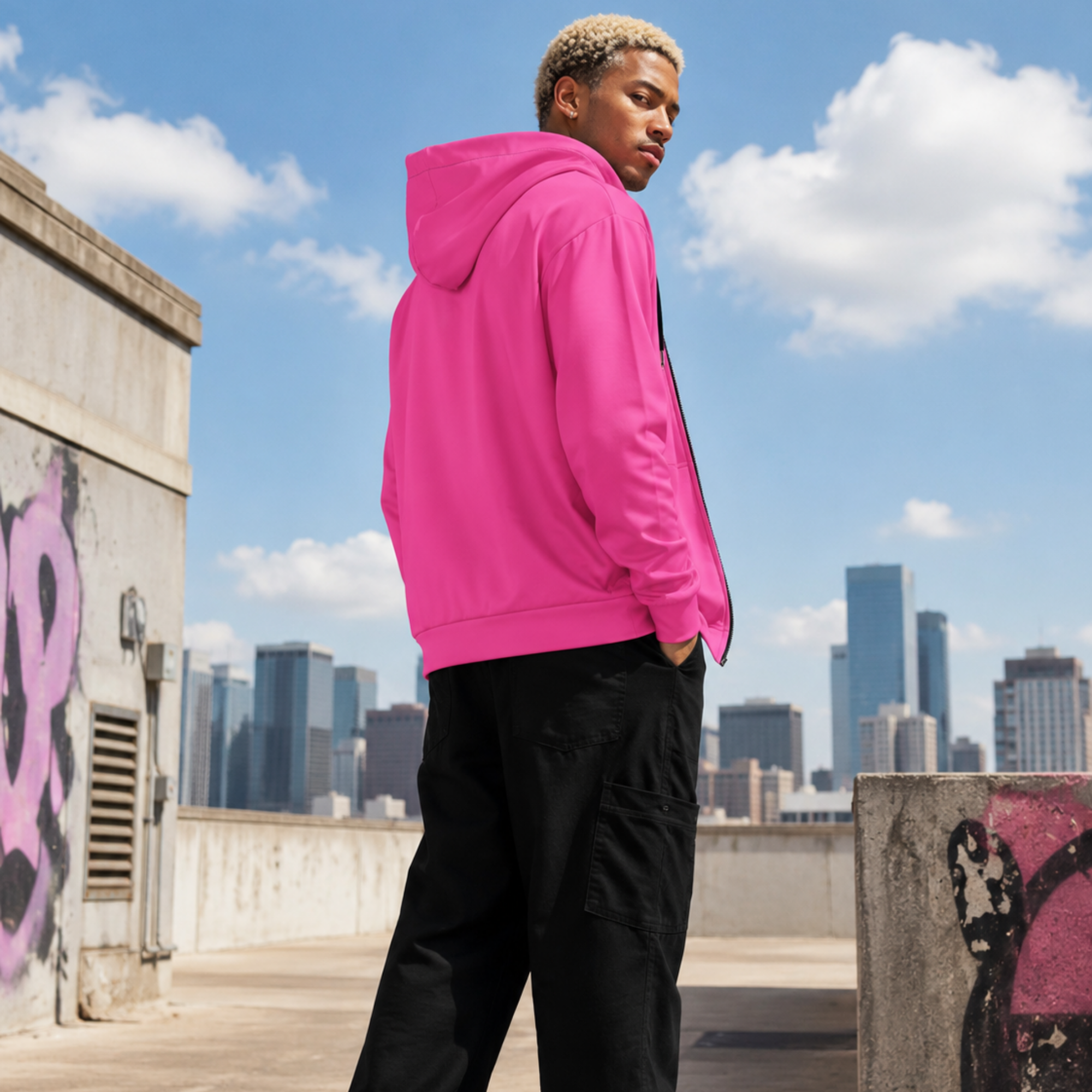 Zip Hoodie in Voltage Pink