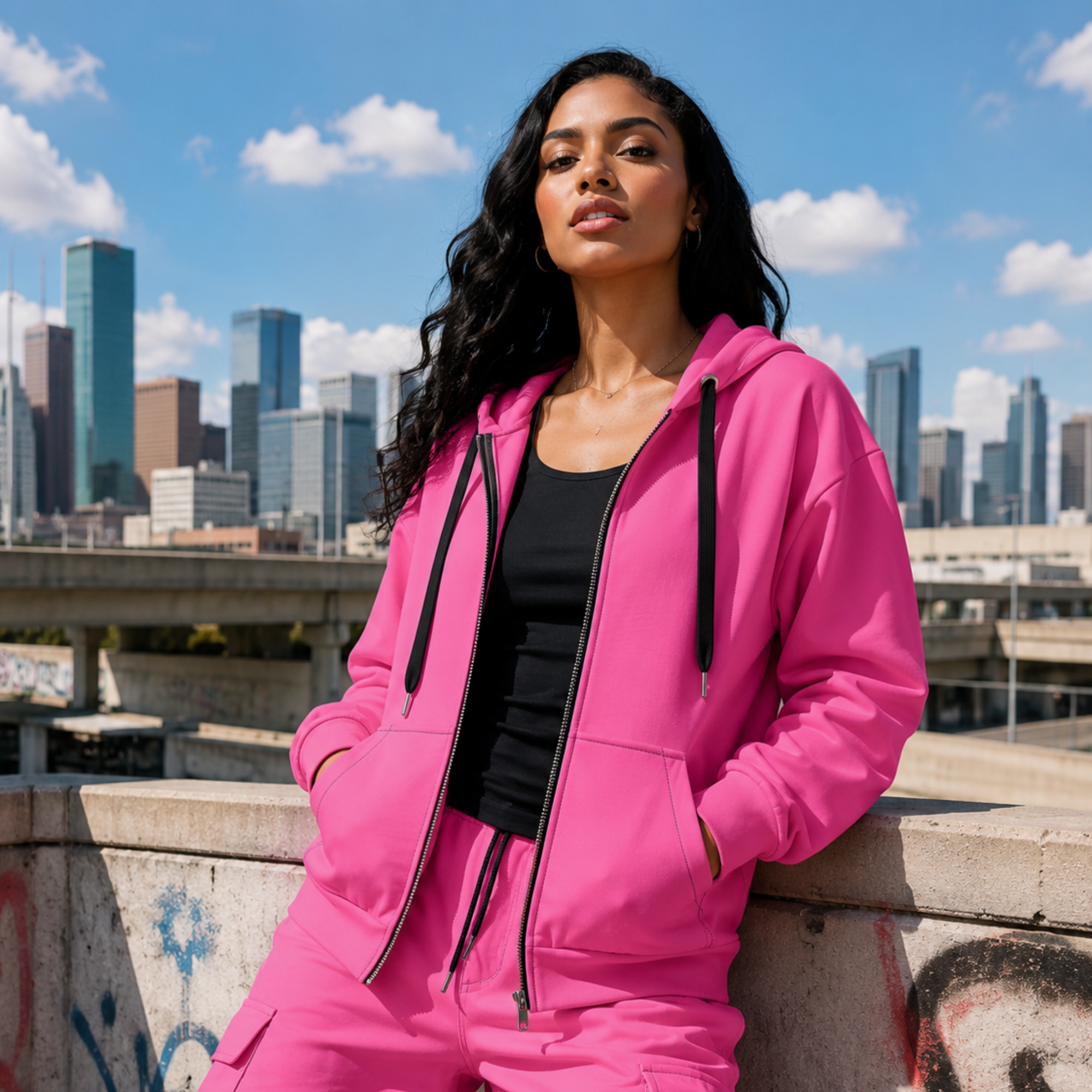 Zip Hoodie in Voltage Pink